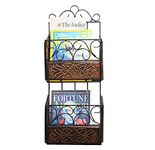 CRAFTCASTLE Wood & Wrought Iron Modern Elegance Magazine Newspaper & Book Wall Rack || Wall Magazine Holders for Home & Office || Black & Natural Finish (67X28X11)Cm.