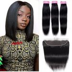 Sexycat Straight Bundles with 13x4 HD Lace Frontal Human Hair 10 12 14+10 Inch 100% Unprocessed Brazilian Virgin Hair Extensions Weave Weft Bundles with Lace Frontal