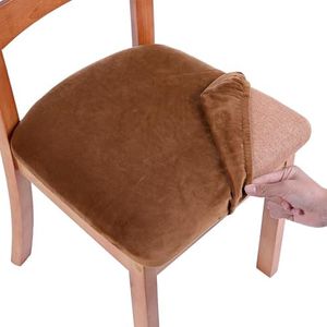 Smiry Velvet Seat Covers for Dining Room Chair Set of 8, Stretch Fit Removable Washable Chair Seat Cushion Protector Slipcovers with Ties, Camel
