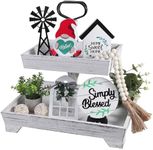 Eufrozy 11pcs Farmhouse Tiered Tray Decor Set, Rustic Tier Tray Decorations with Black and White Buffalo Plaid Gnome Ornaments Wooden Home Sweet Home Sign for Kitchen Table Decor Summer Housewarming