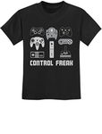 TeeStars - Video Game Control Freak Geek Humor Funny Gamer Youth Kids T-Shirt Medium Black