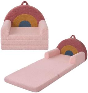 Blissful Diary Foldable Kids Couch, 2-in-1 Comfy Kids Chair for Reading, Playroom, Kids Couch Sofa for Girls Boys Birthday Gift, Blush Rainbow
