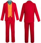 Joaquin Phoenix Cosplay Costume Clown Clothes Arthur Fleck Red Suit Halloween The Joker Jacket Uniform, Red, X-Large