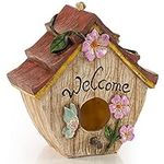 VP Home Hanging Bird Houses for Outside, Hand-Painted Bird Houses for Outdoors Decorative Birdhouses (Rustic Welcome)