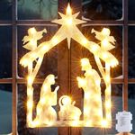 Quntis Nativity Scene Window Silhouette Lights Battery Operated Outdoor Nativity Scene Timer Waterpoof Christmas Decoration for Xmas Easter Advent Outdoor Indoor