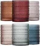 Khen Beaded Hobnail Tumbler Drinking Glasses Set | Set of 6 | Vintage Colored Hobnails 11 OZ Muted Bubble Design Whiskey, Old-Fashioned, Embossed Design Glass Water, Wine, Cocktail HAND WASH ONLY