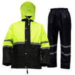 HAOKAISEN Rain Suit, High Visibility Reflective Safety Jacket, Lightweight Rain Gear, Waterproof Rain Jacket with Pants, Yellow, Large