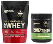 Optimum Nutrition (ON) Gold Standard 100% Whey Protein 454 g Double Rich Chocolate & Optimum Nutrition (ON) Micronized Creatine Powder - 100 Gram, 33 Serves, Unflavored. COMBO