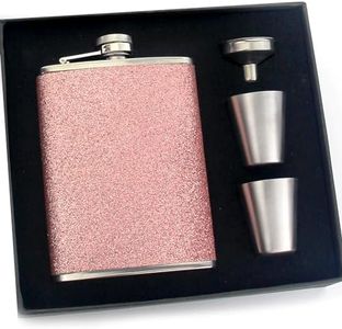 Eiarrnp Glitter Bling Pink Flasks for Liquor for Women - 8oz Stainless Steel Leak Proof Flasks, Hip Flask Gift Set Box with Funnel and 2 Wineglass, Girls Pocket Flask Set for Vodka Whisky