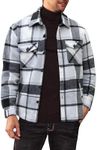 JMIERR Men's Flannel Shirt Shackets Casual Button Down Long Sleeve Poplin Collar Plaid Shirts Lightweight Winter Jackets with Pockets,US 53(3XL),2Grey