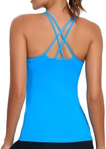 RUNNING GIRL Yoga Tank Tops for Women Built in Shelf Bra B/C Cups Strappy Back Activewear Workout Compression Tops(BX2288_Bright Blue,S)