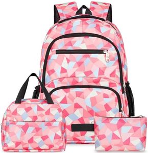 Yarmiene Mochilas Escolares Adolescente, 3 en 1 Mochila Infantil con Bolsa de Almuerzo Y Estuche para Lápices, Mochila Escolar Niña Juego de Bolsas de Libros para Niño Impermeable, Rosa