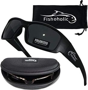 Fishoholic Polarized Fishing Sunglasses (4 Options Camo - Blue Mirror - Matte Black - Amber) Free Hard Case & Pouch UV400 100% UV Sun Protection. Great Fishing Gift. (Matte Black, Black)