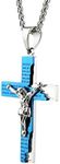 HZMAN Men's Stainless Steel Cross Crucifix Bible Prayer Pendant Necklace 22+2" Chain