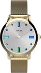 TIMEX Stainless Steel 3 Hands Women Analog White Dial Coloured Quartz Watch, Round Dial with 31 Mm Case Width - Tw2U86900Uj, Bandcolor-Gold