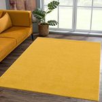 SANAT Short Pile Living Room Rug - Plain Modern Rugs for Bedroom, Study, Office, Hallway, Children's Room and Kitchen - Yellow, 80 x 150 cm