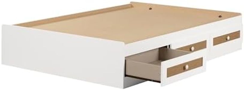 South Shore Bloom Mates Bed with 3 Drawers, Full, White and Faux Printed Rattan