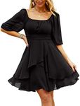 Beluring Dress for Women Casual Short Sleeve Chiffon Dress Flare Swing Petite Dress Black L