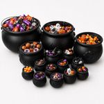 PMU 16pc- 12",10",8",6", (12) 3" St. Patrick's Day Pot of Gold bucket Black Plastic Cauldron For St. Patrick's Day Leprechaun & Mardi Gras Party Decoration Supply Accessory