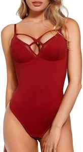 Popilush Women's Bodysuit Deep V Neck Shapewear Thong Body Suits Red S