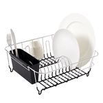 Sweet Home Collection 2 Piece Dish Drying Rack Set Drainer with Utensil Holder Simple Easy to Use Fits in Most Sinks, 12" x 14.5" x 5", Black