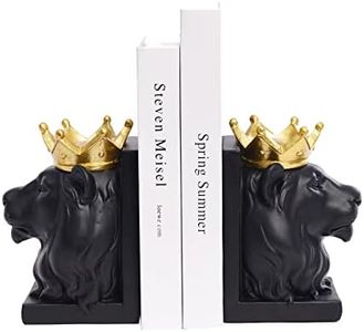 Kakizzy Book Ends Decorative, Lion Bookends for Shelves, Animal Book Stopper Decorative, Modern Book Ends for Heavy Books, Lion Figurines Statues Indoor, Unique Book Lover Gift(Black Lion)