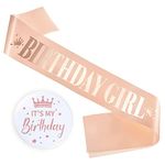 Birthday Sash for Women Birthday Girl Sash and It's My Birthday Badge Rose Gold Satin Birthday Sash for Birthday Girl Party Decorations