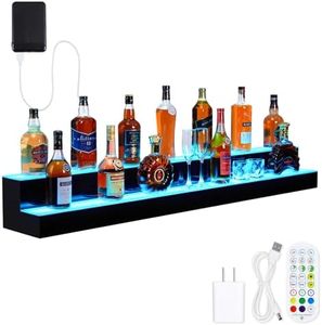 Acekool LED Lighted Liquor Bottle Display, 2 Tiers 60 Inches LED Bar Shelves with Remote & App Control, 16 Colors, 4 Modes, Bottle Stand Multi-Color Lighting Modes for Bars