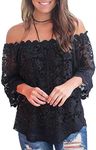 MIHOLL Women's Lace Off Shoulder Tops Casual Loose Blouse Shirts (Black, XX-Large)