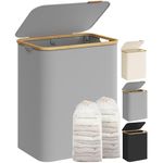 SONGMICS Laundry Basket with Lid, 2-Section Large Laundry Hamper, 130L, Removable Mesh Liner, Oxford Fabric, Bamboo Handles, Collapsible, 52 x 38.5 x 70.5 cm, Dove Grey LCB513G01