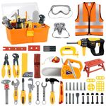 Deejoy Kids Tool Set with,Large Capacity Tool Box,Electric Saw & Electronic Toy Drill, 54Pcs Pretend Play Kids Construction Set, Toddler Boy Toys,Outdoor Toys for Kids 3-5, 6-8,Boys Toys(Large)