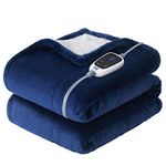 SEALY Heated Throw Blanket, Flannel & Sherpa Electric Throw with 6 Heat Setting & 2-10 Hours Auto Shut Off, Fast Heating & Machine Washable, 50x60 Inch, Navy