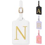 Personalized Initial Luggage Tags for Suitcase TSA Approved, White Leather Cute Luggage Tag with Privacy Cover Name Card, Embroidered Custom Luggage Tags Travel Baggage Tags Gifts for Women Kids(N)