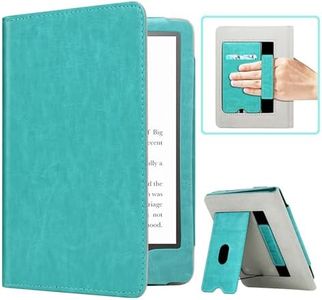 RSAquar Case for 6.8" Kindle Paperwhite (11th Generation-2021) and Kindle Paperwhite Signature Edition, Slim PU Leather Cover with Auto Sleep Wake, Hand Strap, Card Slot and Foldable Stand, Sky Blue