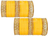 LAVAZZA Traditional Golden Metal Designer Chuda Set For Bridal Women & Girls with Zircon Stones & Acrylic Bangles | Diamond Chuda | Yellow Chuda Set-(ChudaSet-1-Haldi-2.4), Set of 66