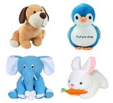 Future Shop Pack of 4 Blue Appu Elephant, Penguin, White Rabbit, Mini Dog Best Super Soft Combo Toys Toy for Cute Kids Baby Boys/Girls Animal Stuffed Plush Toys.