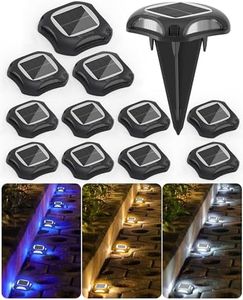 FabStyl Solar Dock Lights Driveway Lights Waterproof 12 Pack, 3 Colors in 1 Outdoor LED Solar Deck Lights, Solar Powered Walk Way Lights Road Marker for Warning Stair Pathway Patio, Black