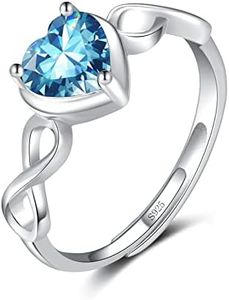 Shysnow Aquamarine Birthstone March Ring for Women Infinity Promise Ring 925 Sterling Silver Adjustable Open Light Blue Heart Cubic Zirconia Dainty Simulated Gemstone Wedding Rings for Mothers