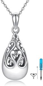 JERWLI Teardrop Urn Necklace for Ashes Sterling Silver Filigree Celtic Teardrop Cremation Jewelry for Ashes Memory Jewelry for Women, Sterling Silver