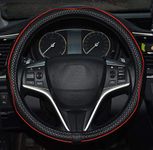 Rueesh Microfiber Leather Car Steering Wheel Cover, Soft Padding, Durable, No Smell, Universal 15 Inch Steering Cover, Anti-slip Embossing Pattern A, Black with Red Line