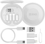 [X|EKO] 6-in-1 Multi Charging Cable | USB 3.0, SD Card Reader, Micro SIM Card Slot, Type-C to Micro USB Adapter, SIM Card Ejector Tool - All-in-One Charger for Android, iPhone, and More (White).