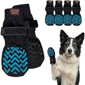 Steady Paws Anti-Slip Socks for Dogs - Breathable & Washable Non Slip Grippy Socks, Rubberized Paw & Adjustable Strap, Secure Fit to Prevent Slipping, Paw Protection for Senior Dogs, 4 Pack (Size L)