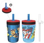 Zak Designs PAW Patrol Kelso Tumbler Set, Leak-Proof Screw-On Lid with Straw, Bundle for Kids Includes Plastic and Stainless Steel Cups with Additional Sipper (Paw Patrol- 3pc) 15 fl oz