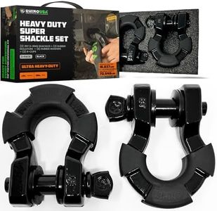 Rhino USA Super D Ring Shackles (2-Pack) - 70,548lb Break Strength – Heavy Duty 3/4" Clevis Shackle with 7/8 Pin for Towing & Off-Road Use - Pairs with Tow Strap for Vehicle Recovery (Black)