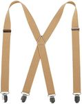 Mens Braces X Shape with 4 Clips, Elastic Adjustable Suspenders Braces for Men Trousers, Mens Suspenders Braces Business Wedding Casual (Khaki 1)