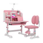 BAYBEE Kids Study Table for Students with Cushion Chair, Footrest, Tiltable & Height Adjustable Desk, Drawer, Holder, Book Shelf & Light | Reading & Writing Study Table for Kids 3 to 12 Years (Pink)