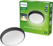 PHILIPS LED Doris Outdoor Ceiling Light 6W [Warm White - Black] Water Resistant IP54, for Garden, Patio and Terrace Lighting.