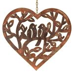 Happy Gardens Hanging Heart with Birds Ornament | Rust Finish Valentines Day Ornaments and Decorations for Patio | Outdoor Garden Art and Gifts