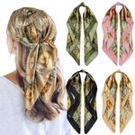 QBSM 4 Pcs 35'' Satin Head Scarf Silk Feeling Neck Scarves Hair Wrap for Sleeping Large Square Headscarf for Women