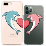 Cavka Matching Couple Cases Compatible for iPhone 14 13 Pro Max 12 Mini 11 Xs 6s 8 Plus 7 Xr 10 SE 5 Adorable Dolphins Love Fish Silicone Cover Best Friends Clear Gift Girlfriend Cute BFF Bae Women